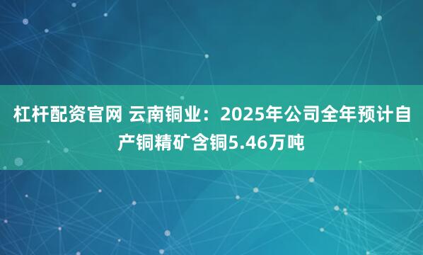 杠杆配资官网 云南铜业：2025年公司全年预计自产铜精矿含铜5.46万吨